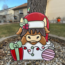 Load image into Gallery viewer, Highland Cow Christmas Door Hanger
