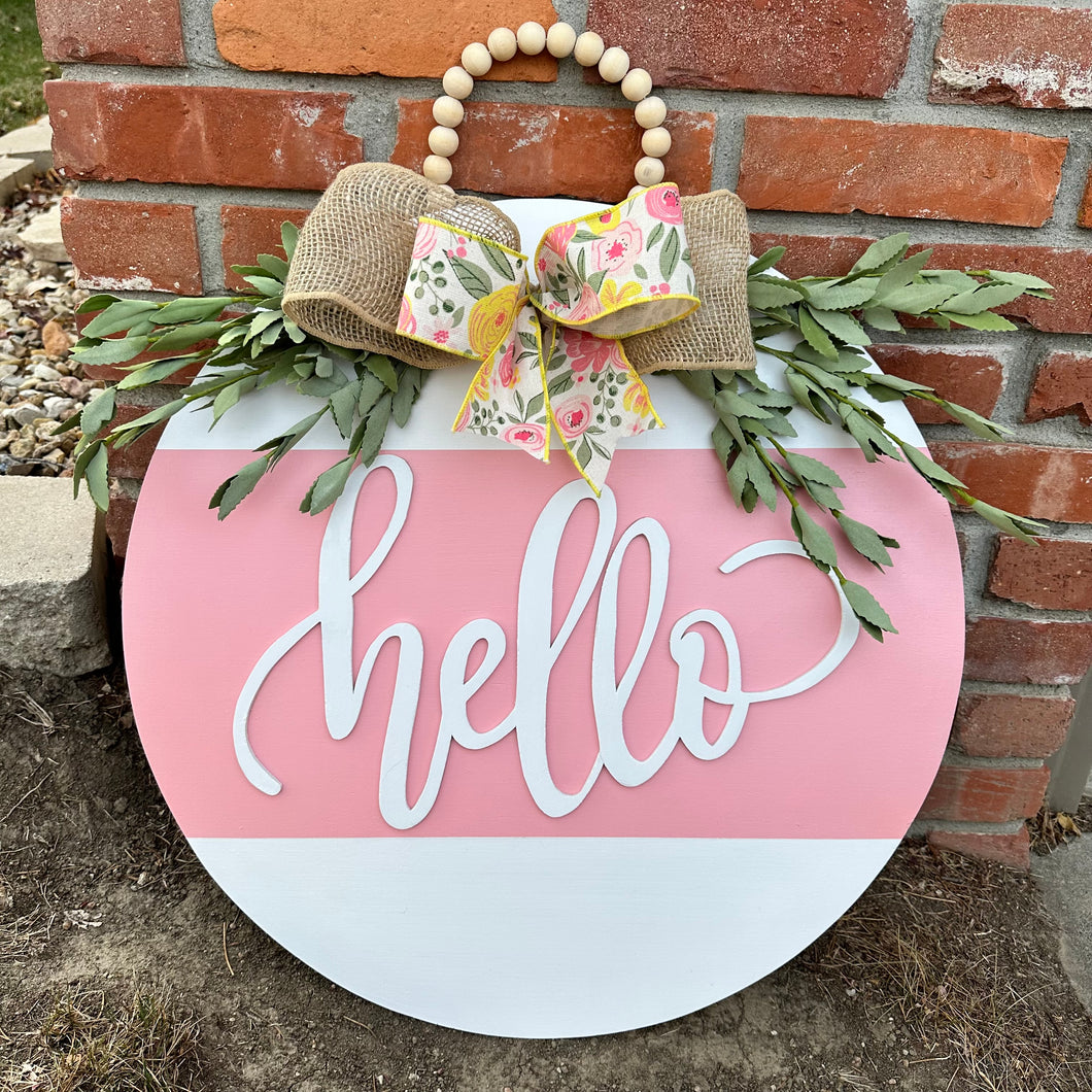 Pink and White Hello Door Hanger