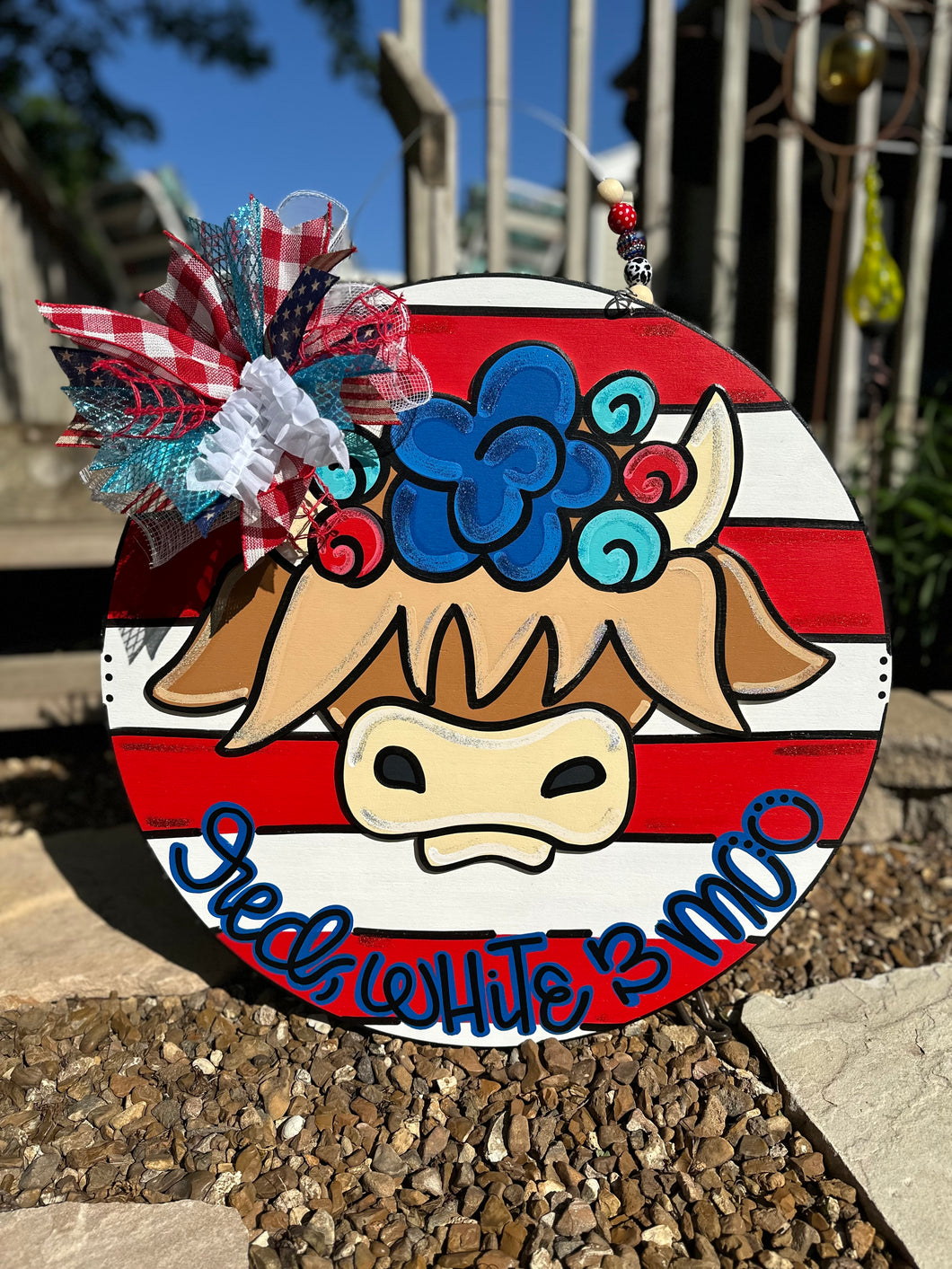 Patriotic Highland Cow Door Hanger