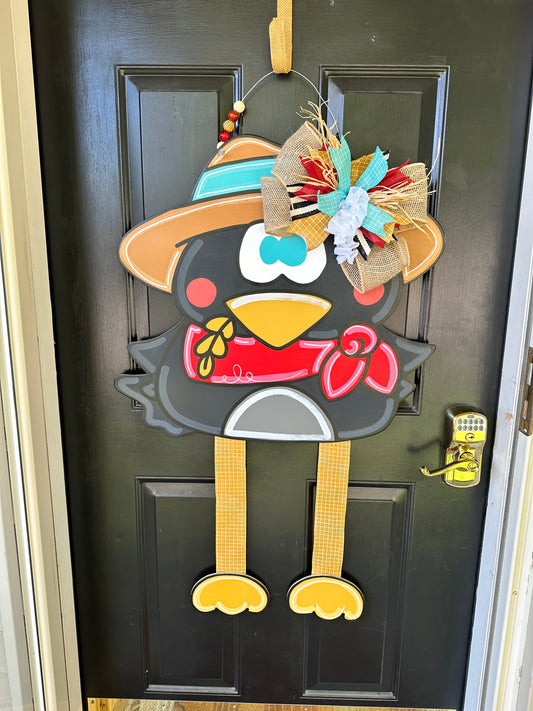 XL Fall Crow Ribbon Leg Door Hanger