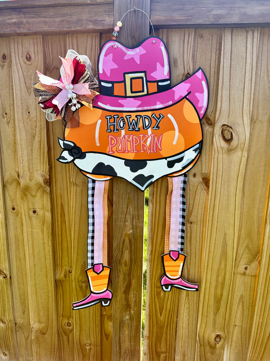 XL Ribbon Leg Howdy Pumpkin Door Hanger