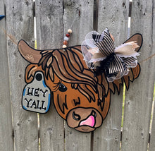 Load image into Gallery viewer, Hey Y’all Highland Cow Door Hanger
