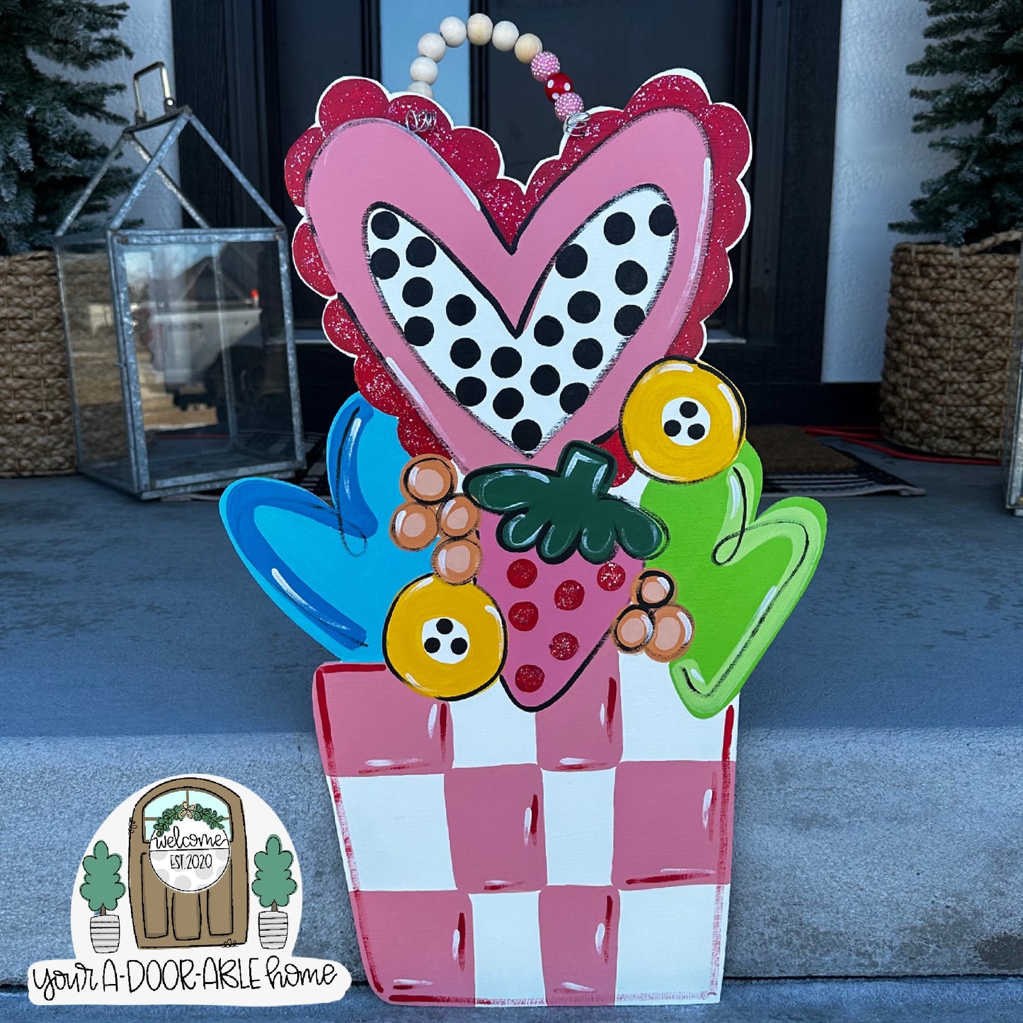 Valentine’s Day Heart and Floral Door Hanger