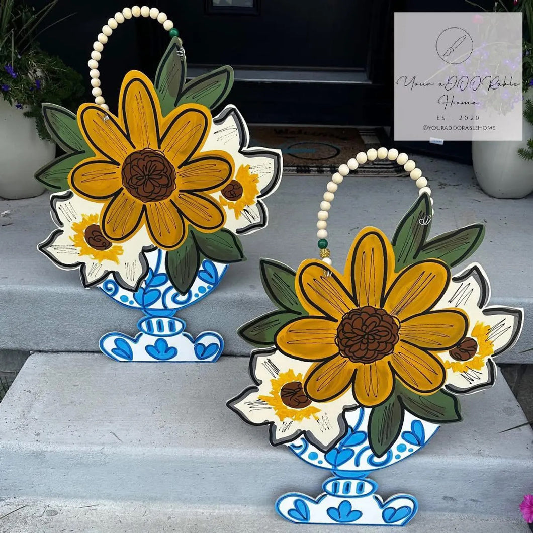 Chinoiserie Sunflower Door Hanger