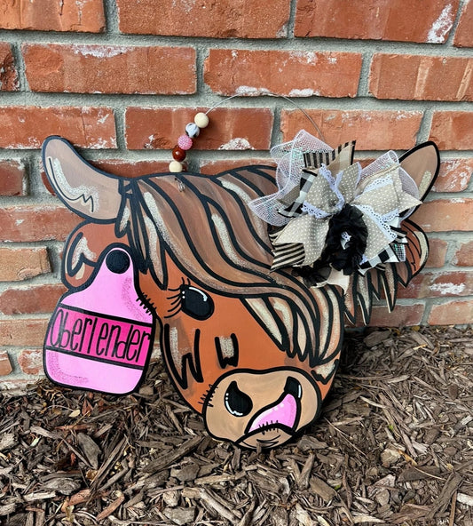 Custom Last Name Cow Door Hanger