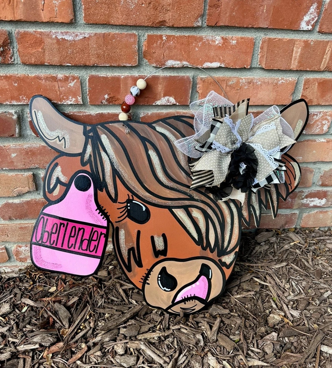 Custom Last Name Cow Door Hanger
