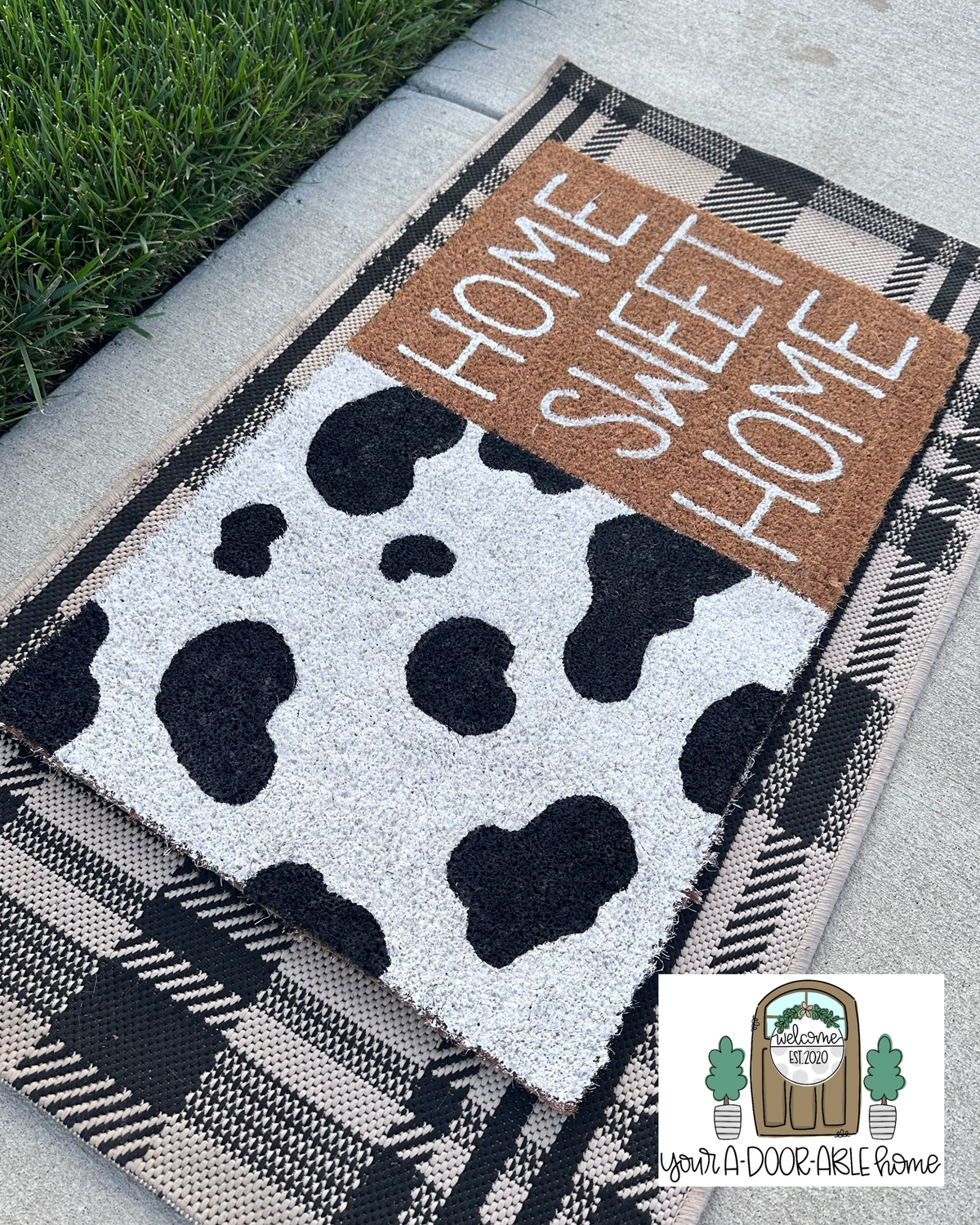 Home Sweet Home Cowprint Door Mat
