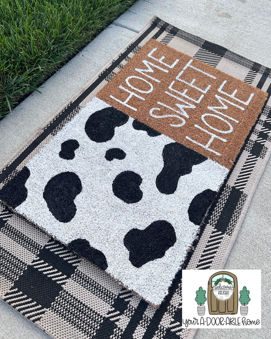 Home Sweet Home Cowprint Door Mat