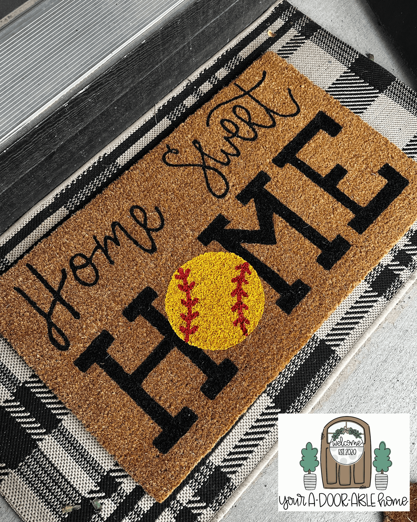 Home Sweet Home Softball Door Mat