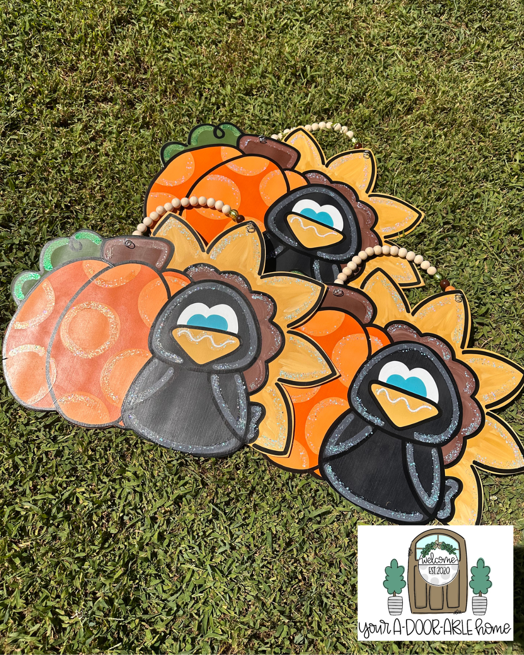 Crow Sunflower Pumpkin Door Hanger