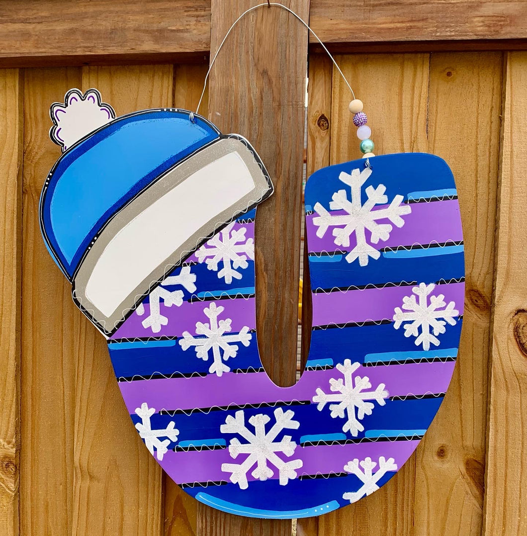 Winter Beanie Letter Door Hanger