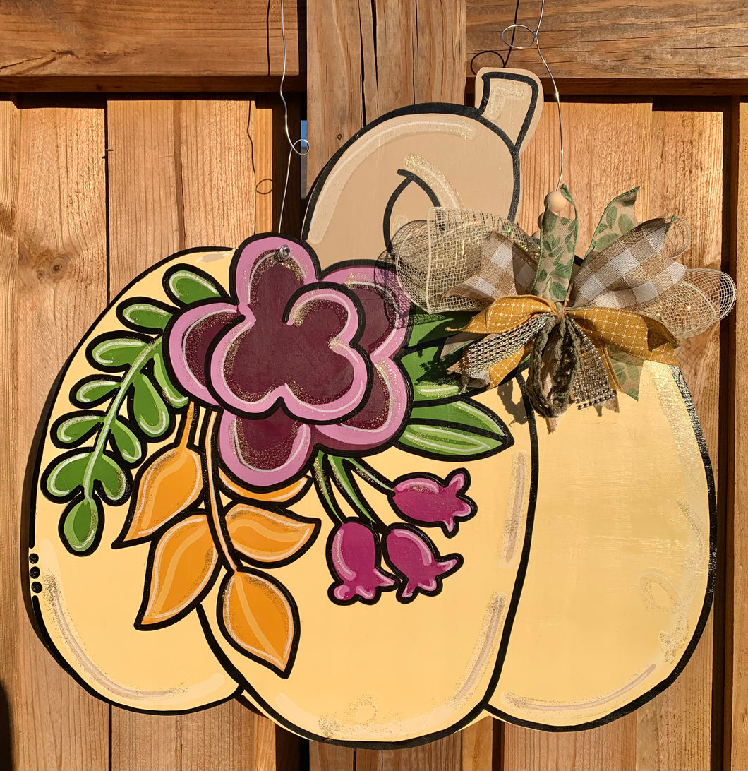 Cream Pumpkin Door Hanger