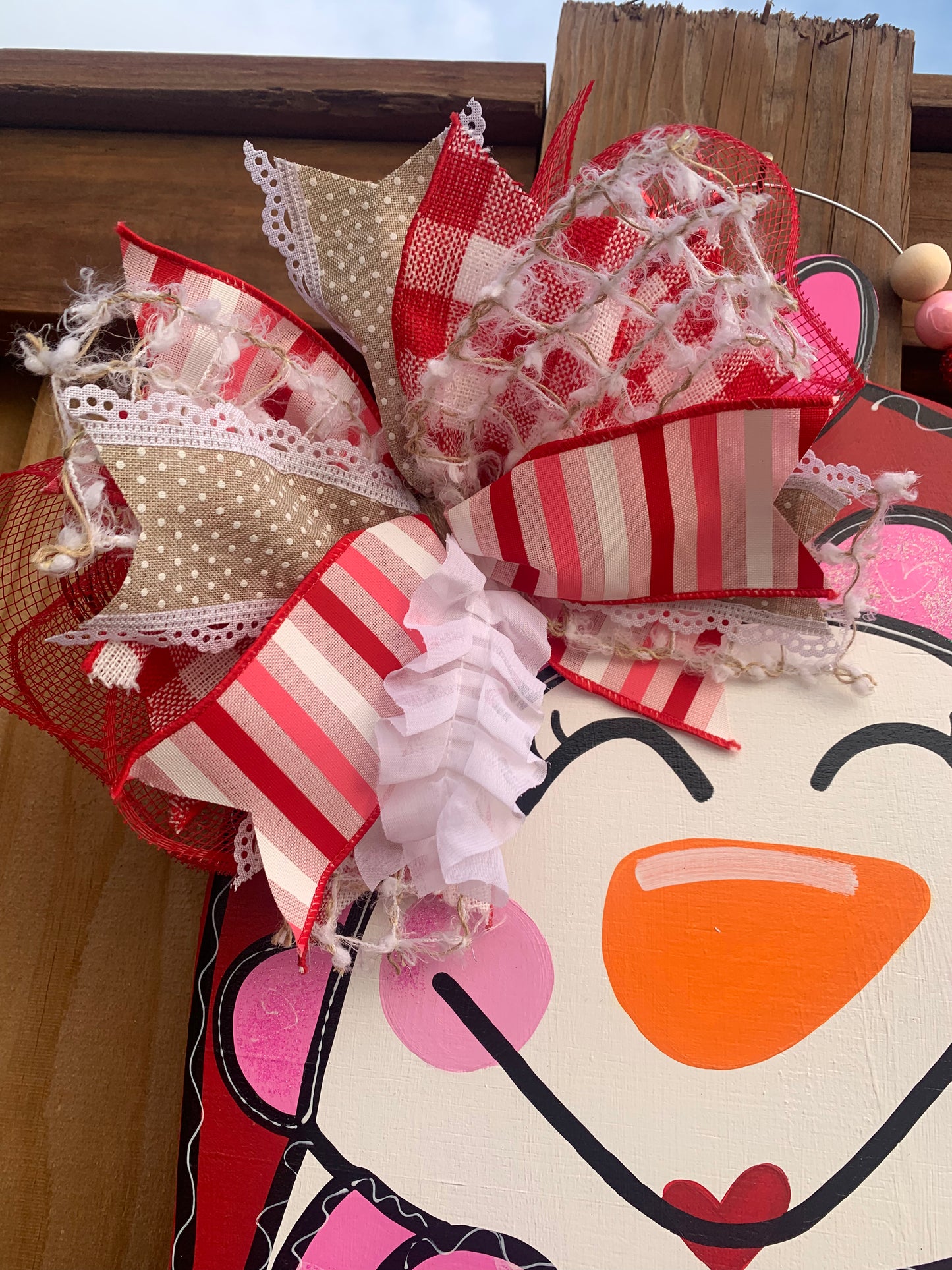 XL Valentine’s Day Ribbon Leg Snowman