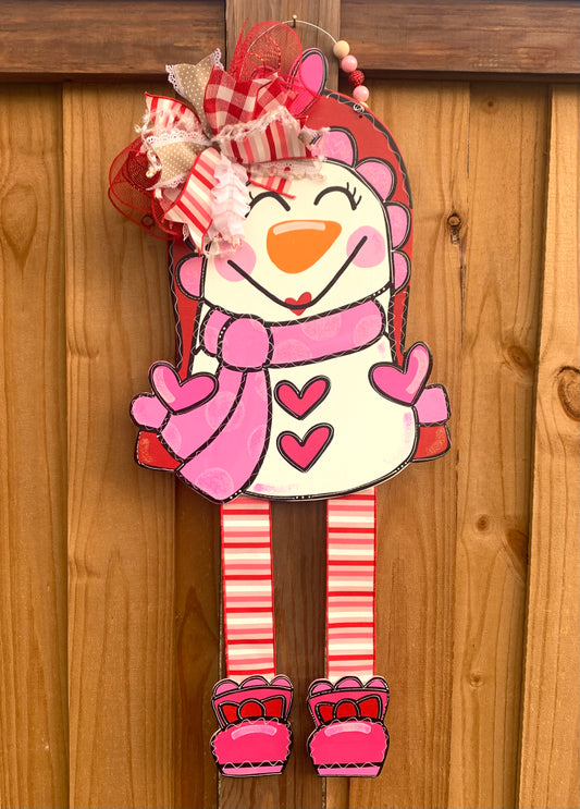 XL Valentine’s Day Ribbon Leg Snowman